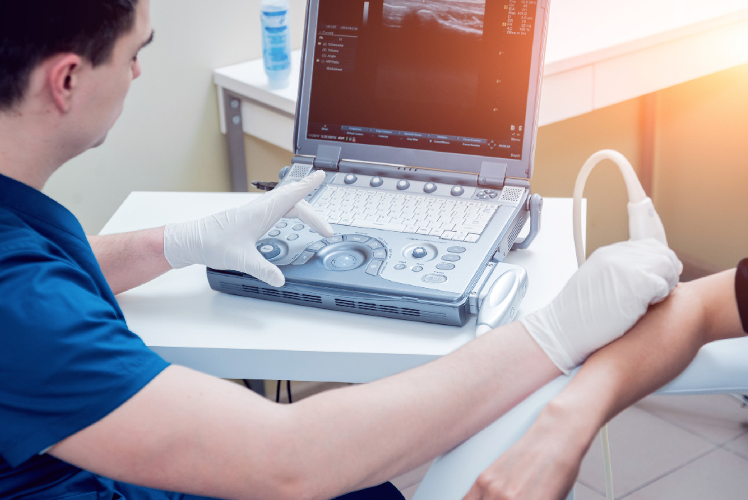What is an ultrasound guided injection? - Elbow being injected using ultrasound