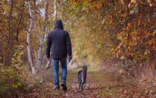 Osteoarthritis - A man walking his dog in Autumn