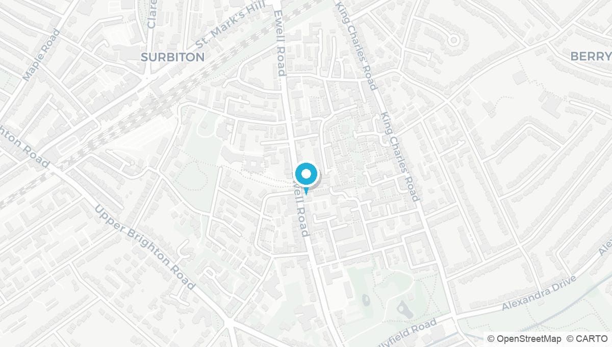 Map showing location of Surbiton KT6 clinic